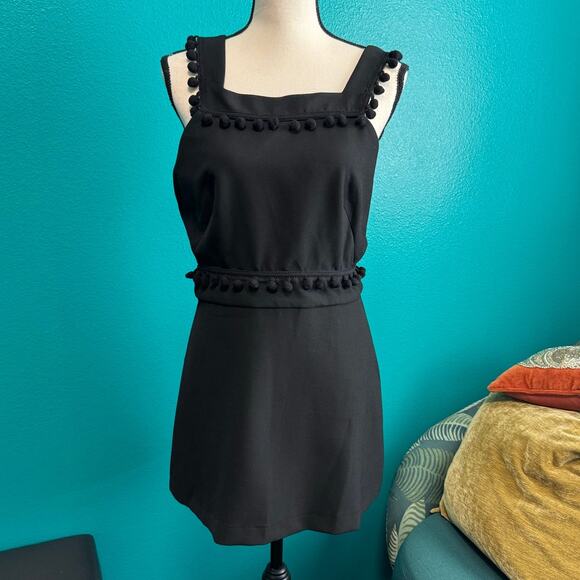Zara Woman Black Pom Pom Trim Pinafore Apron Dress Women's Medium NWT - Picture 2 of 10